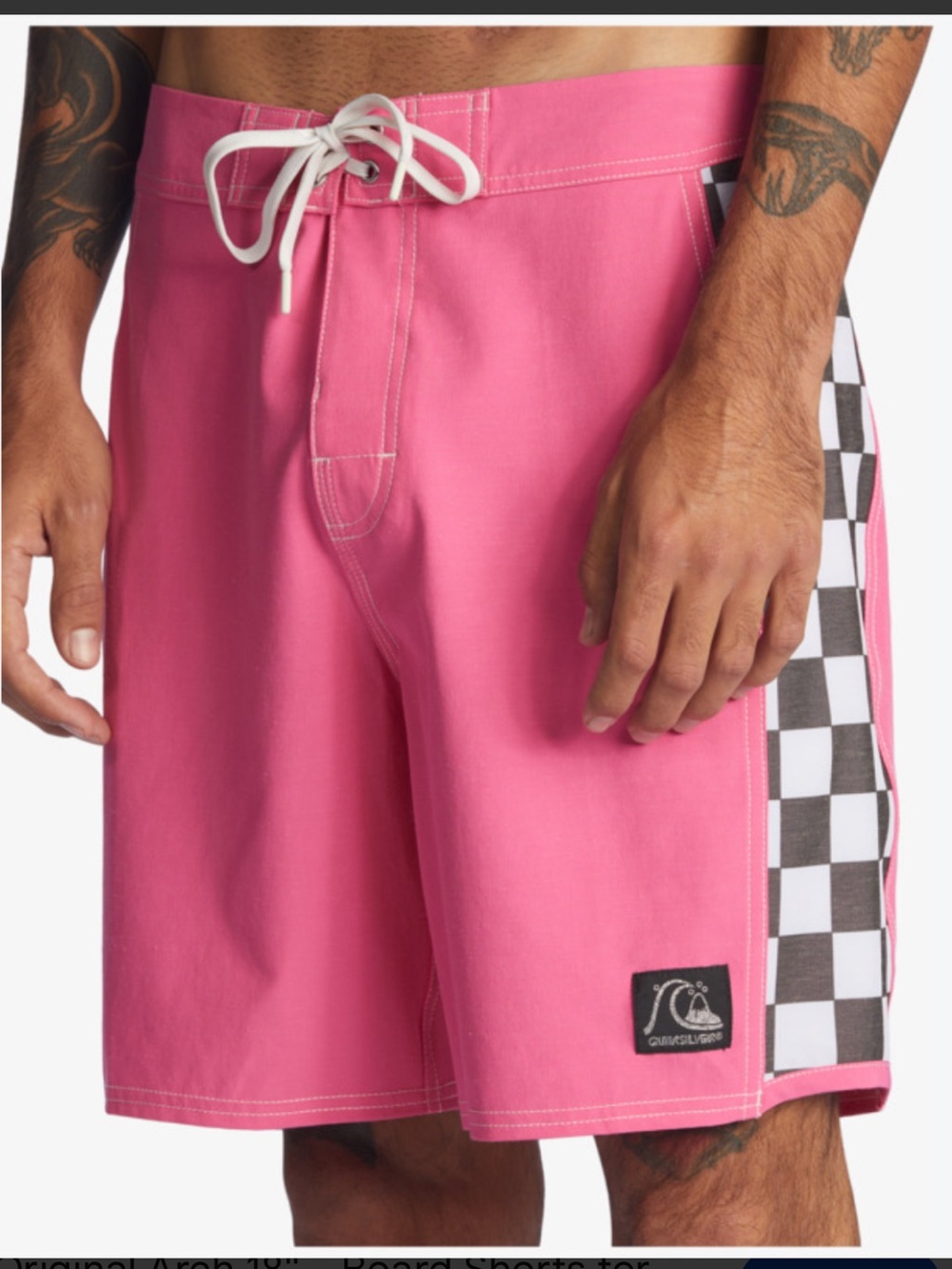 Quiksilver Men’s Pink Boardshorts with Black & White Checker Side